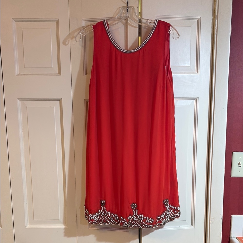 Karlie Red Sleeveless Dress with Beaded Hem, M